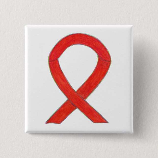 Red Awareness Ribbon Custom Pin Buttons (Front)