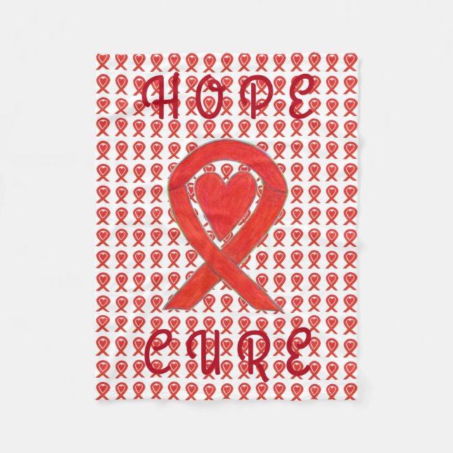 Red Awareness Ribbon Heart Blood Cancer Blankets (Front)