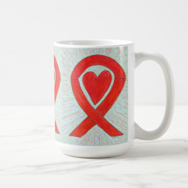 Red Awareness Ribbon Heart Custom Coffee Mug (Right)