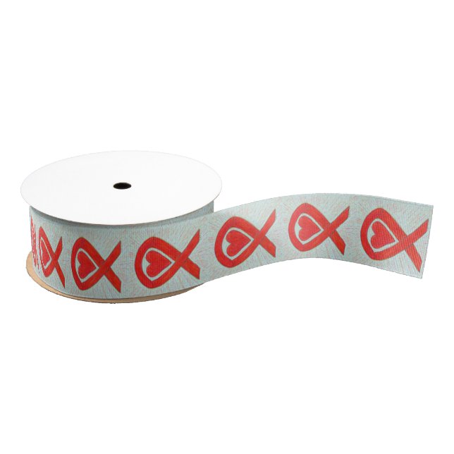 Red Awareness Ribbon Heart Custom Design Ribbons Grosgrain Ribbon (Spool)