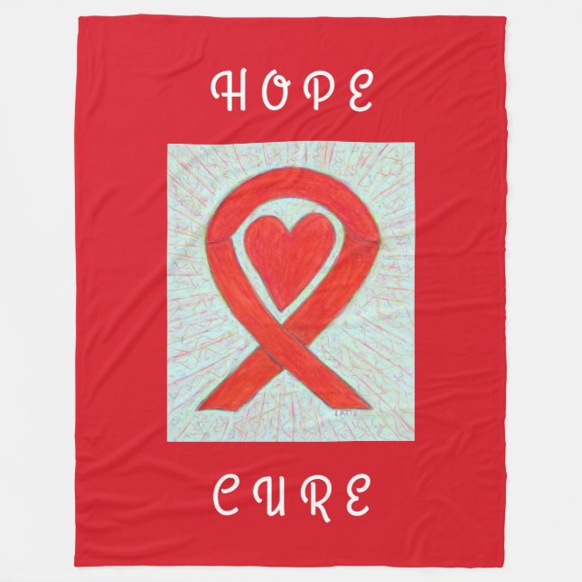 Red Awareness Ribbon Heart Custom Fleece Blankets (Front)