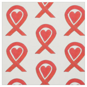 Red Awareness Ribbon Hearts Custom Material Fabric