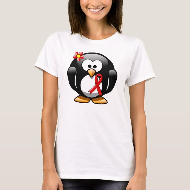 Red Awareness Ribbon Penguin T-Shirt (Front)