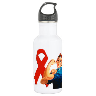 Red Awareness Ribbon Rosie the Riveter 532 Ml Water Bottle