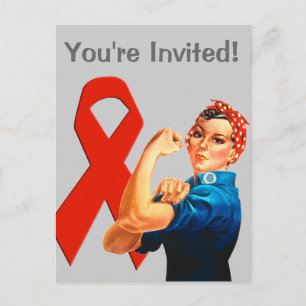 Red Awareness Ribbon Rosie the Riveter Invitation Postcard