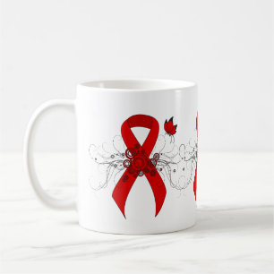 Red Awareness Ribbon with Butterfly Coffee Mug