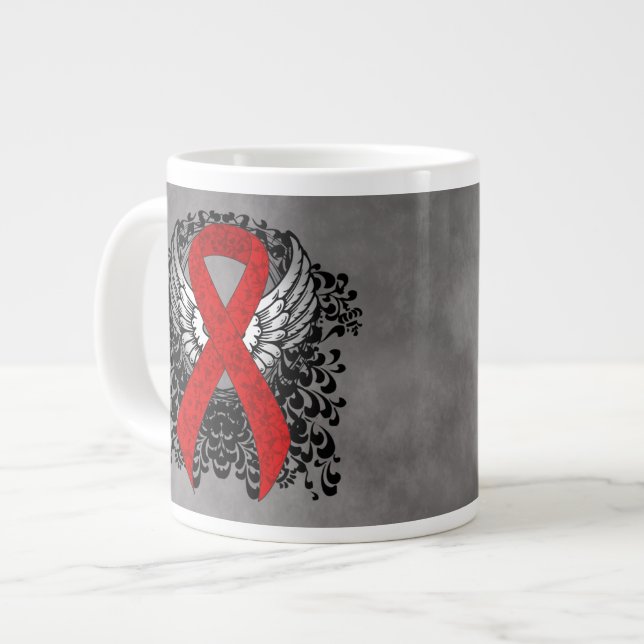 Red Awareness Ribbon with Wings Large Coffee Mug (Front Left)