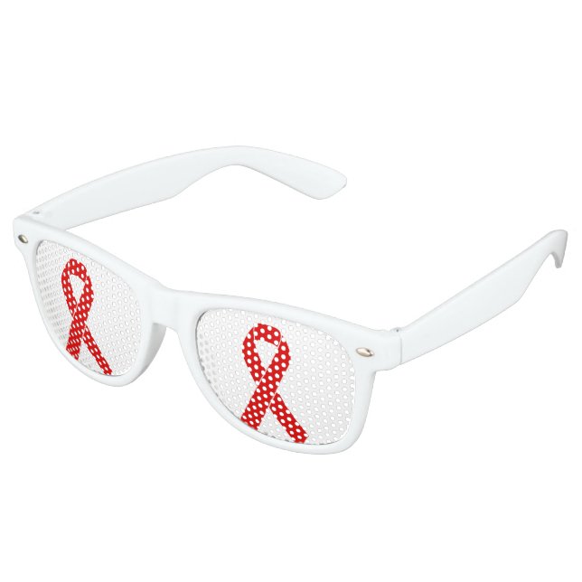Red Awareness Ribbon + your message Retro Sunglasses (Angled)