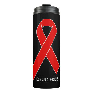 Red Awareness Ribbon + your message Thermal Tumbler