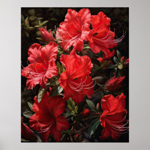 Red Azalea Flowers Art Print Poster