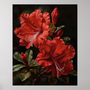 Red Azalea Flowers Art Print Poster