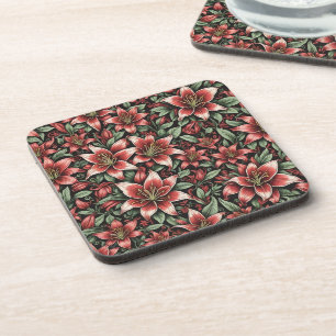 Red Aztec Lily Pattern  Coaster