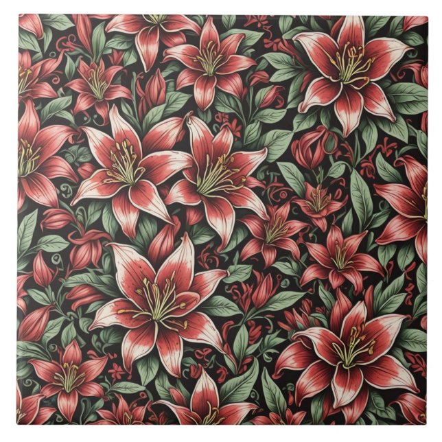 Red Aztec Lily Pattern  Tile (Front)