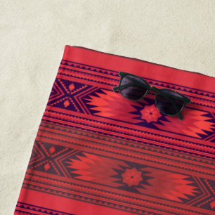 Red aztec pattern beach towel