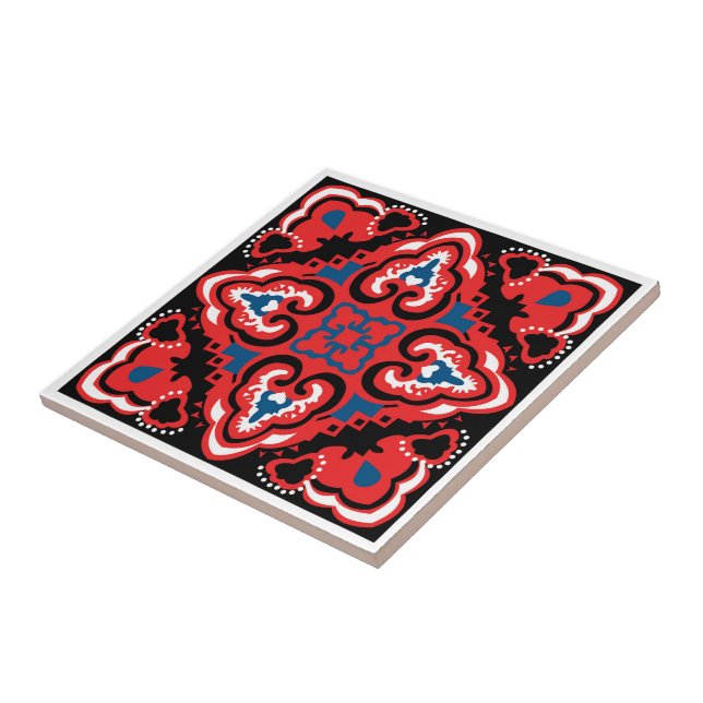 Red Azulejo pattern Tile (Side)