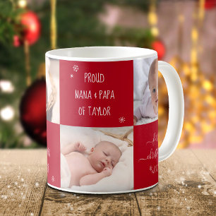 Red Baby 4 Photo First Christmas Grandparents Name Coffee Mug