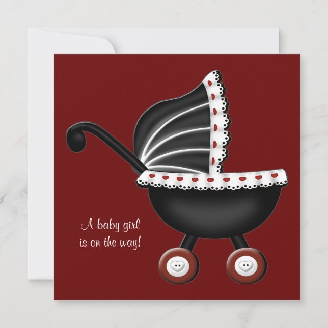 Red Baby Carriage Baby Girl Shower Invitation (Front)