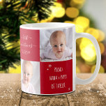 Red Baby First Christmas Grandparents 2 Photo Name Coffee Mug<br><div class="desc">“First Christmas.” A playful grid of 2 personalised photos of your choice and white handwritten script typography and snowflakes overlaying a red background, helps the proud grandparents usher in Christmas and New Year. Feel the warmth and joy of the holiday season whenever they use this stylish and modern personalised photo...</div>