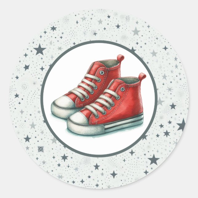 Red Baby High Tops Baby Shower Classic Round Sticker (Front)