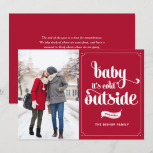 Red Baby It's Cold Outside Script Christmas Photo Holiday Card