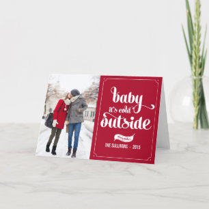 Red Baby It's Cold Outside Typography Holiday Card