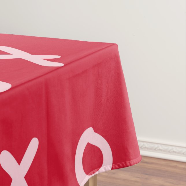 Red & Baby Pink X O XO XO's Trendy Cute Tablecloth (In Situ)