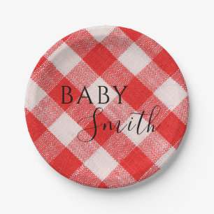 Red Baby Q Baby Shower Barbecue BBQ Paper Plate