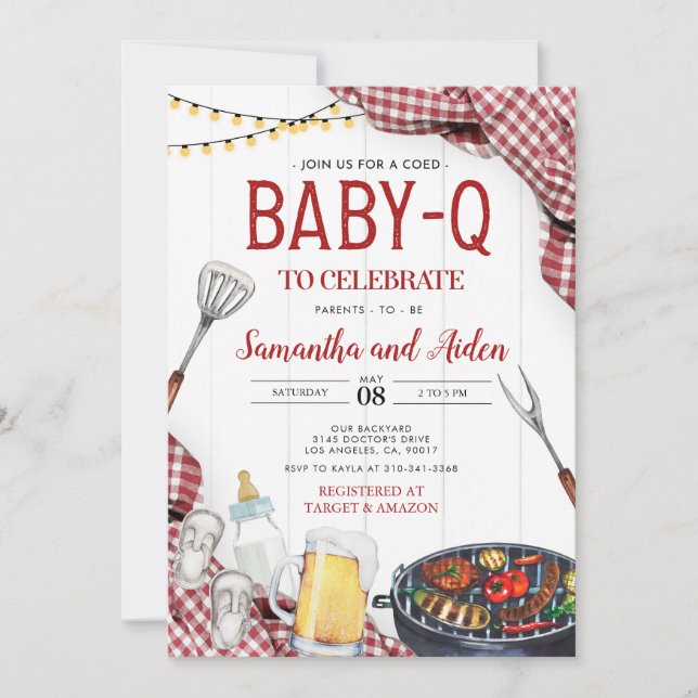 Red Baby-Q Baby Shower Invitation (Front)