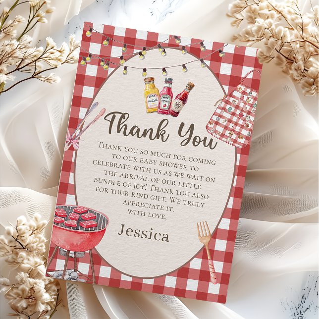 Red Baby-Q Baby Shower Thank You Card (Creator Uploaded)