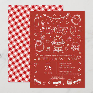 Red Baby Q Bbq Grill Baby Shower  Invitation