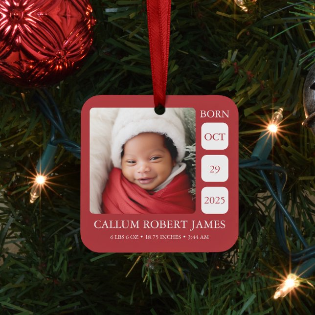 Red Baby’s First Christmas Birth Stats Ornament (Creator Uploaded)