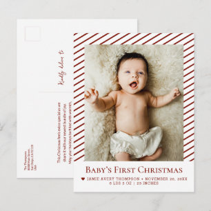 Red Baby’s First Christmas Custom Photo Birth  Postcard