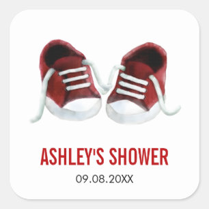 Red Baby Sneakers Baby Shower Sticker, Gift Tags