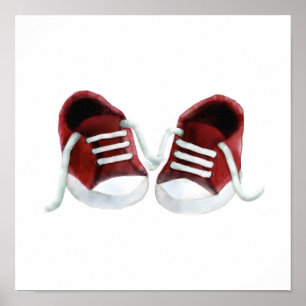 Red Baby Sneakers Painting Art Print, Poster