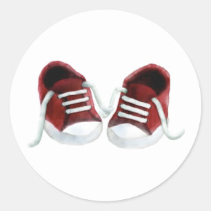 Red Baby Sneakers Sticker, Baby Shower Gift Tag