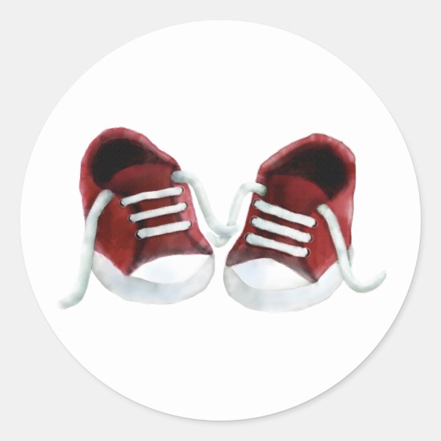 Red Baby Sneakers Sticker, Baby Shower Gift Tag (Front)