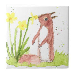 Red Baby Squirrel watercolor Animal WIldlife Tile