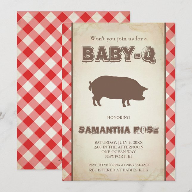 Red BabyQ Baby Shower, BBQ Baby Q Invite (Front/Back)