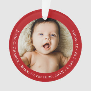 Red Baby's First Christmas 1 photo Birth date Ornament