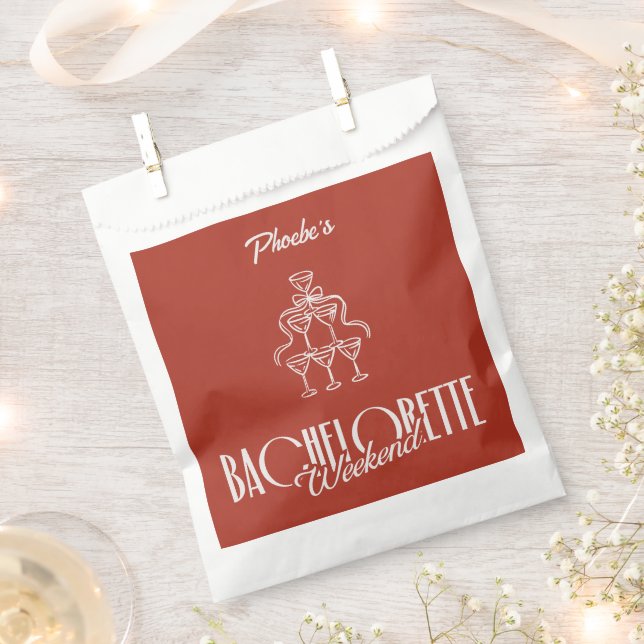Red Bachelorette Weekend Wine Glasses Doodle Favour Bags (Clipped)