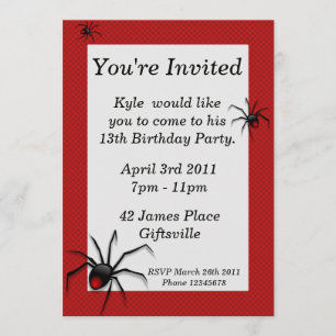 Red Back Spider Birthday Party Invitation