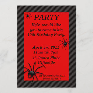 Red Back Spider Birthday Party Invitation 2