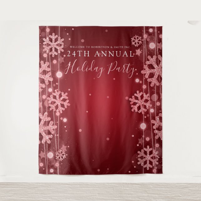 Red Backdrop Corporate Holiday Party Winter Glam Tapestry (Front)