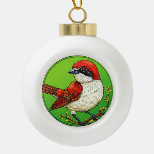 🐦 Red Backed Shrike Bird Ceramic Christmas Decor Ceramic Ball Christmas Ornament