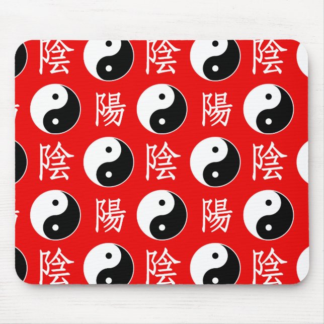 Red Background Chinese Yinyang Pattern Mouse Mat (Front)