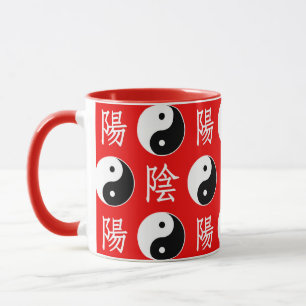 Red Background Chinese Yinyang Pattern Mug