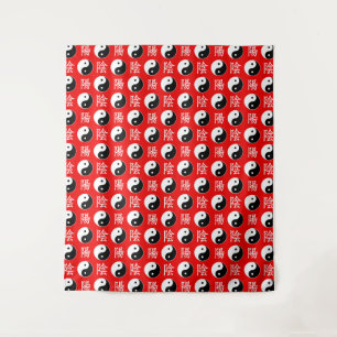 Red Background Chinese Yinyang Pattern Tapestry