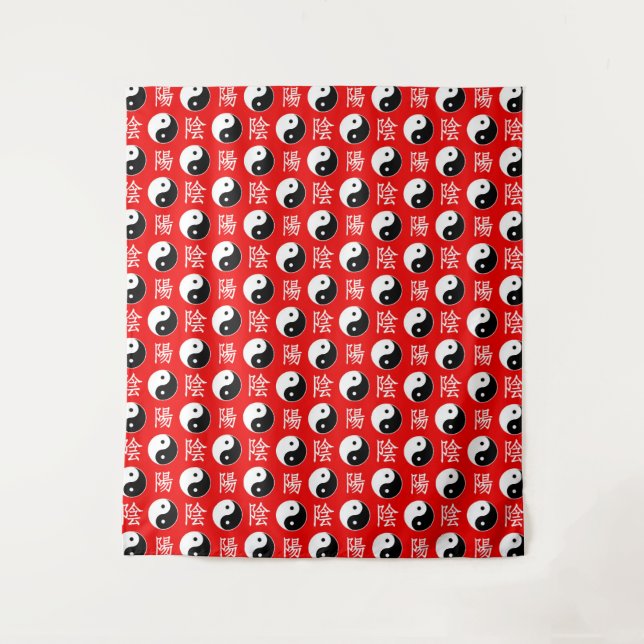 Red Background Chinese Yinyang Pattern Tapestry (Front)