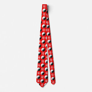Red Background Chinese Yinyang Pattern Tie