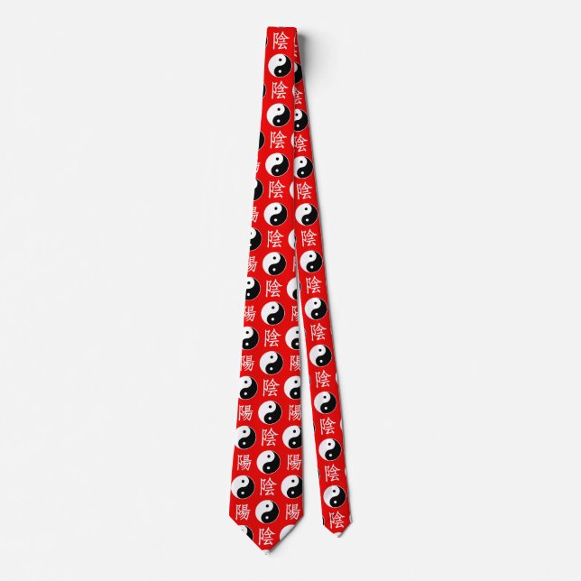 Red Background Chinese Yinyang Pattern Tie (Front)